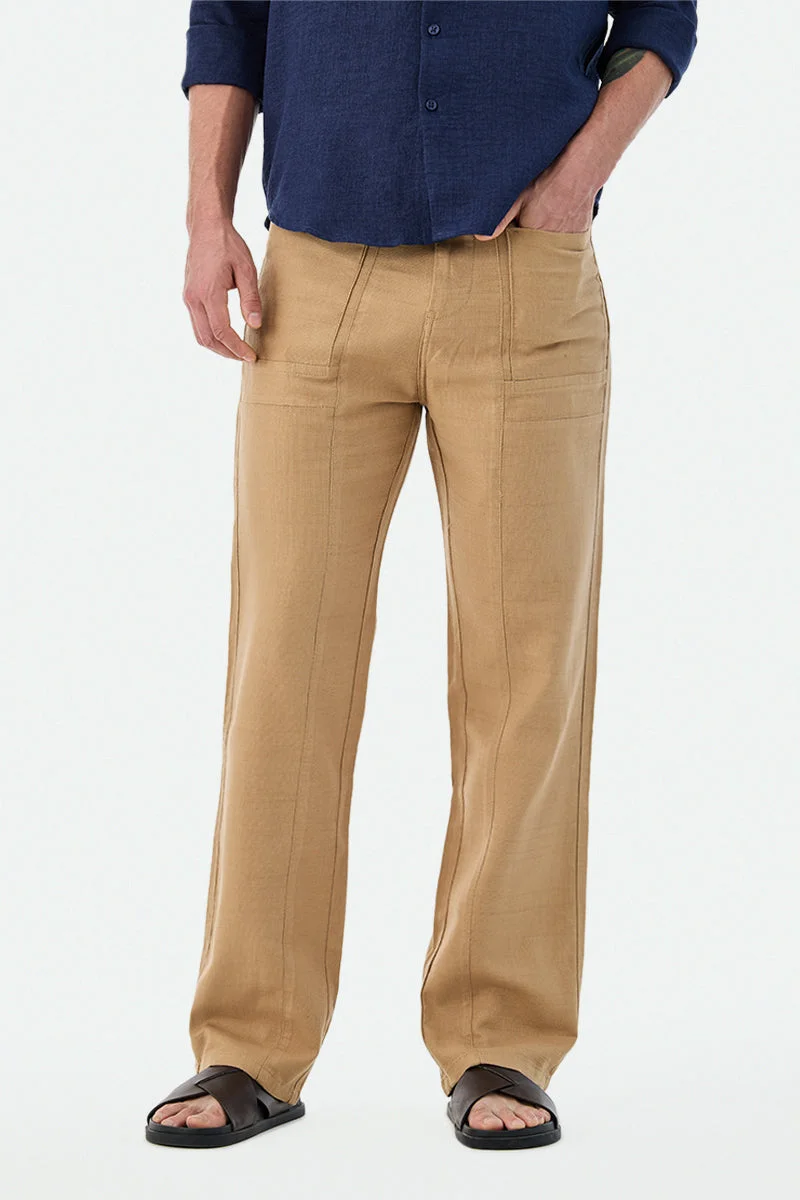 SNITCH Straight Fit Beige Trousers